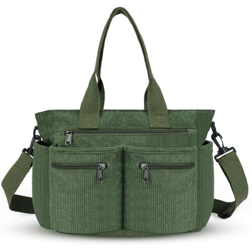 KALANKA-Sac a Main Femme en Velours CôTelé, Sac Bandoulière Femme, Grande Capacité Sac Cabas, Multipoches Sac Fourre-tout Femme pour Ecole Travail Bureau Voyage Shopping