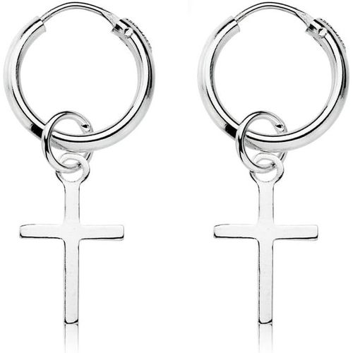 Boucle D'oreille Creole Femme, Avec Croix 12 Mm, Boucle D'oreille Argent, Boucle D'oreille Creole Homme, Boucle D'oreille Argent Femme