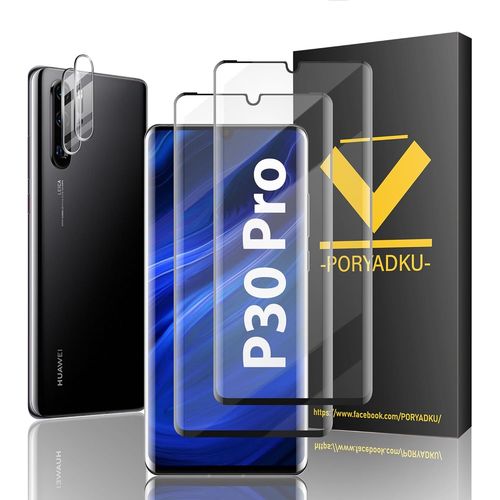 CAUC-[2+2 pièces]Verre Trempé Huawei P30 Pro Protection Ecran[6.47""]+Caméra Protecteur, Sensitive Fingerprint Touch, 3D Couverture Complète pour P30 Pro 5G Tempered Glass