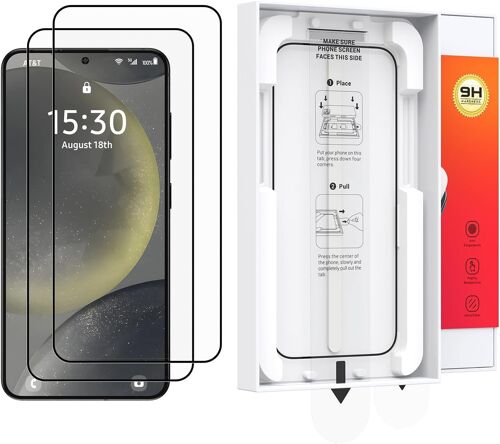 KALANKA-pour Samsung Galaxy S25/S24 Verre Trempé, Élimination Automatique de la Poussière, Protecteur d'écran Ultra Transparent sans Bulles, Dureté 9H Antichoc pour Samsung S25/S24, Lot de 2