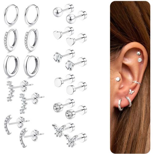 Senior-11 Paires Boucle D'oreille Femme Acier Inoxydabler Piercing Cartilage Boucles D'oreilles En Or 18k Piercings D'oreille Ensembles De Boucles D'oreilles Pour Plusieurs Piercing Oreille[L430]