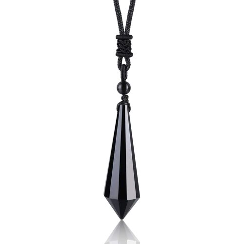 Collier En Cristal D'obsidienne Noire Pendentif Pendule Reiki Pierre Gemme Naturelle Hexagonale Obsidienne Pendentif Femmes Bijoux Cadeau Unique