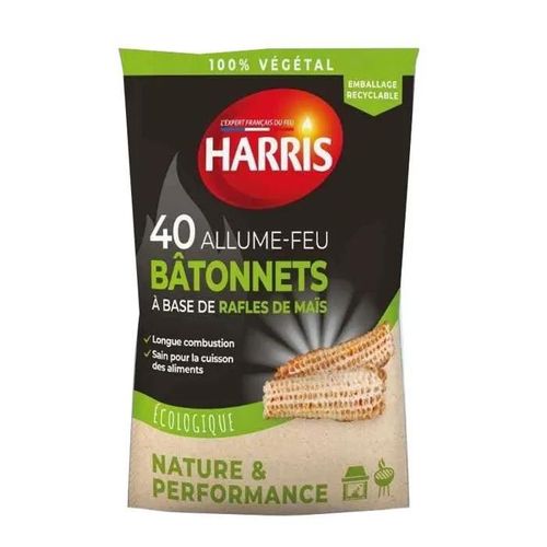 Allume-feu - Bâtonnets de maïs - Ecologique - 100% végétal - 40 bâtons - Harris