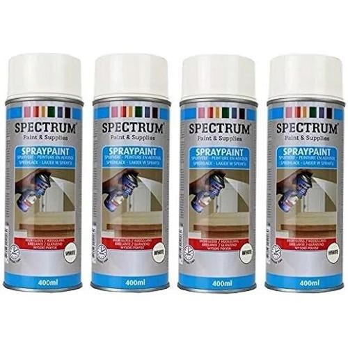 Peinture Spray Aérosol - Blanc Brillante - Lot De 4 Bombes - 400ml Chacune - Bois, Métal, Aluminium