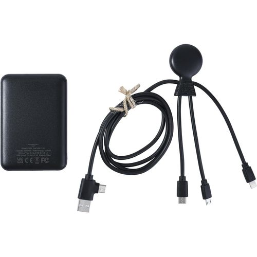 Batterie Externe Plastique Recyclé -Câble Multi Usb 4 En 1 Usb C,Usb,Lightning,Micro Usb Et Powerbank 5000mah Charge Rapide Pour Smartphone Universelle - Mr Bio Pack Long 1m Noir