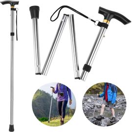 Canne Pliante En 4 Et Réglable Canne Pliante Légère En Aluminium En Métal Canapé Non Glissant Unisexe Pour La Randonnée Trekking Voyage.[Q146]