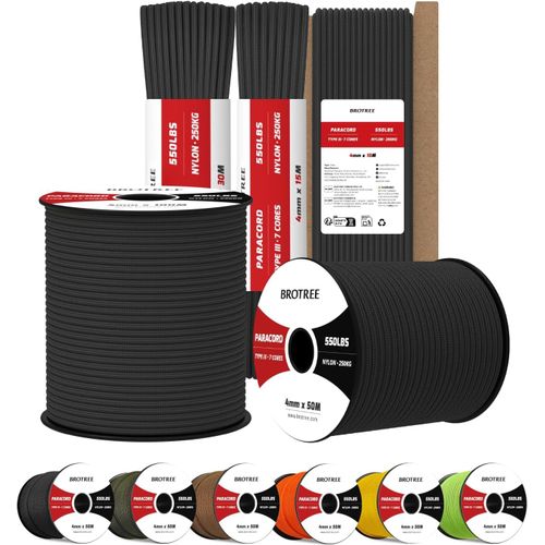 4 Mm 7 Strands Nylon Rope 30 M Type Iii Parachute Cord For Survival,Outdoor,Diy-250 Kg Breaking Load (Black)