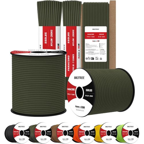 4 Mm 7 Strands Nylon Rope 10 M Type Iii Parachute Cord For Survival,Outdoor,Diy-250 Kg Breaking Load (Army Green)