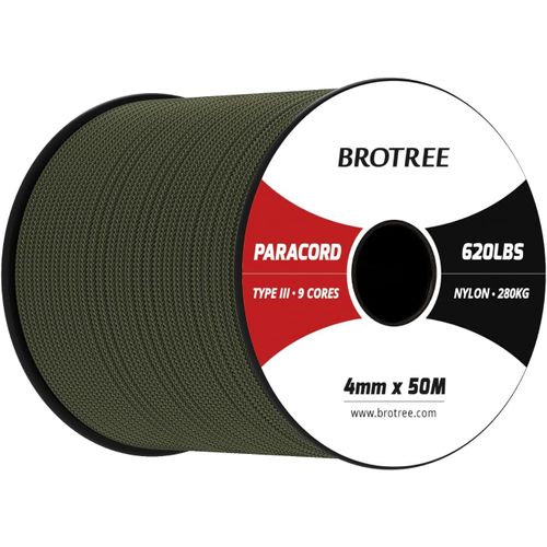 Paracord 4 Mm 9 Strands 100% Nylon Rope (15m,30m,50m) Type Iii Parachute Cord For Survival,Outdoor,Diy-280kg Breaking Load (Army Green,50m)