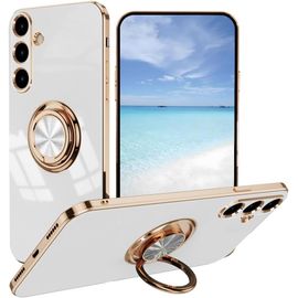 TRAHOO-Mode Coque pour Samsung Galaxy S23 FE 5G, Très Mince Conception de Galvanoplastie Antichoc Housse avec Anneau Béquille, Souple TPU Silicone Élégant Étui.Blanc