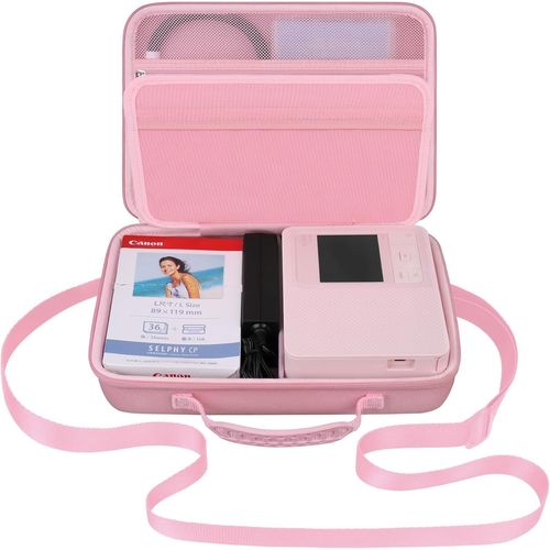 Canon Selphy CP1500 Compact Photo Printer Suitcase Portable Bluetooth Instant Print Camera Storage Bag Net Bag for Photo Paper Cable Zink,Z-Pink+Pink Interior,Travel Adapter