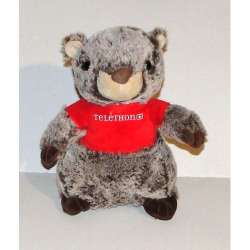 Peluche Marmotte Gris Marron Chiné Telethon 25 Cm