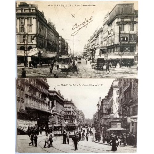 Lot 4 Cpa Carte Postale Animée Marseille Cannebière, Palais Longchamp, Humour...