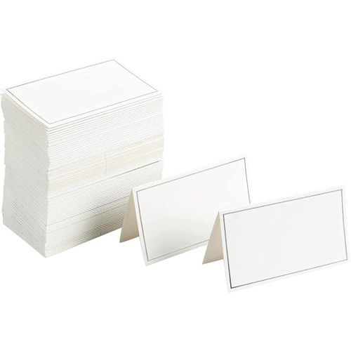 Marque-places en forme de petite tente avec bordure argentée,lot de 100,10,2 x 8,9 cm