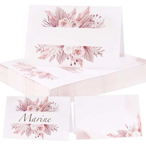 Lot de 50 Marque Place Mariage 5,5x8,5CM Porte Nom Table Baptême Cartons Placement Pampas Cartes de Nom Anniversaire pour Table Réceptions Fêtes Evénements Célébrations