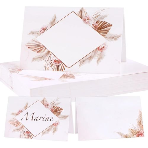 Lot de 50 Marque Place Mariage 5,5x8,5CM Porte Nom Table Baptême Cartons Placement Pampas Cartes de Nom Anniversaire pour Table Réceptions Fêtes Evénements Célébrations.