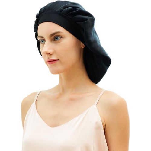 Femme Classique Bonnet Soie Cheveux Nuit Noir Taille Unique