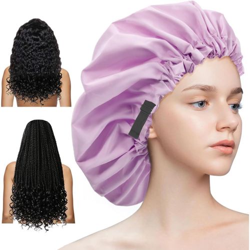 Bonnet De Douche Extra Réglable Pour Femme,Double Couche,Imperméable Et ,Grande Taille Pour Tous Les Cheveux,Pour Filles,Spa Et Bain,Doux Et Confortable (Violet) 
