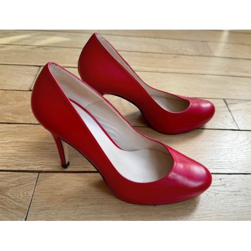 Chaussures Escarpins Tout Cuir Rouge, Taille 39, Hauts Talons (10cm).