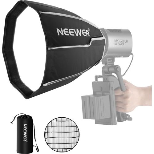 NEEWER Softbox Octogonale 30cm avec Support NEEWER, Softbox Octabox à Pliage&Installation Rapide avec Diffuseur Lumière/Grille en Nid d'abeille pour Lampe Studio LED MS60 MS60B MS60C MS150B,NS3P