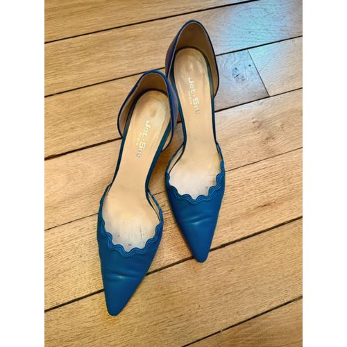 Escarpins Bleus Turquoise, À Talons (8cm), Tout Cuir, Taille 39.