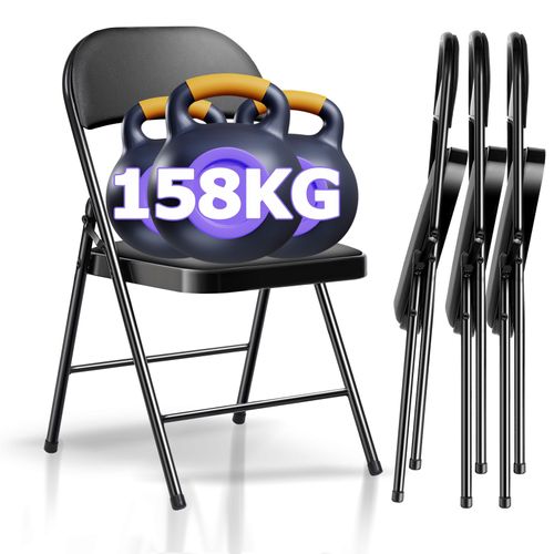 Lot De 4 Chaises Pliantes Rembourrées - Portée 158 Kg - Cadre Acier Robuste - Intérieur/Extérieur - Maison, Bureau, Événements