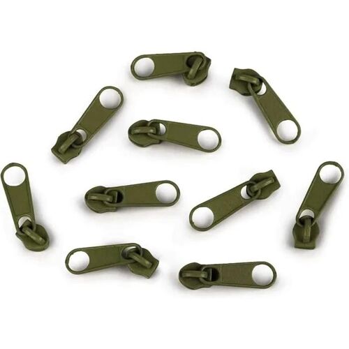 10x Curseur N°3 Non Verrouillable Pour Fermeture Éclair À Glissière Spirale Zipper Tirette Métal Idéal Jupe Vêtement, Olive Verte