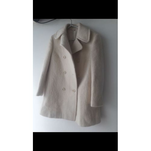 Manteau Caban 3/4 Croise Blanc En Pure Laine Vierge Merlet Taille 42/44 Grande Veste Chaude Dame Chic Mode Classic Couvrant Elégant Confortabl Intemporele Double Boutonnage Tissu Peluche Automne Hiver