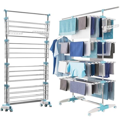 FACILITYS Étendoir Linge Pliable 172 x 67 x 168 cm, 30 m d'étendage - Pieds Rabattables à 6 Roulettes - Séchoir à Linge en Acier Inoxydable