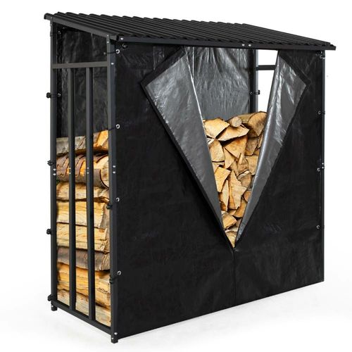 Étagère À Bûches Double Bâche - 185 X 185 X 70 Cm - 1.30m² - Grande Capacité - Résiste Aux Intempéries