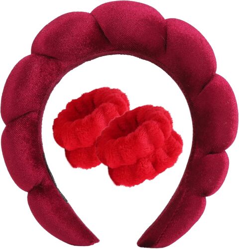 Bandeau Spa Pour Le Lavage Du Visage Set De Poignets Éponge Doux En Tissu Éponge Pour Le Maquillage Et Les Soins De La Peau Bandeau Antidérapant Pour Les Femmes 
