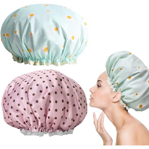Bonnet De Douche,2 Pieces,Bonnets De Bain S Avec Des Bandes Élastiques,Bonnet De Douche Etanche Pour Les Femmes Filles De Douche Spa Salon 