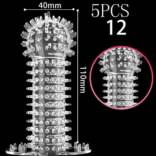 5pcs 12 - Lot De 3 Ou 5 Pièces D'extension Réutilisable De 28 Styles Pour Homme, Retardateur De Temps, Picots, Housse De Massage Pour Clitoris, Préservatifs Transparents, Jouet Sexuel Pour Adulte