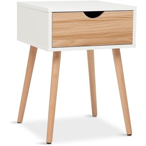 Table De Chevet - 1 Tiroir Style Scandinave Convient Au Salon Chambre À Coucher, Blanc Chêne 40 X 40 X 56 Cm