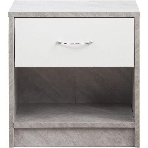 Table de Chevet Simple, Armoire avec tiroir et étagère inférieure, Robuste et Durable, Design Moderne, Chambre à Coucher, Maison, Bureau, Polyvalent, spacieux (Ciment et Blanc)