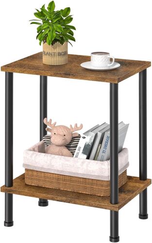 d'appoint en Bois, Table de Chevet étroite à 2 Niveaux, 40x30x55 cm, Tables Basse Haute de 55 cm avec Espace de Rangement, Petite Table pour Salon, Chambre à Coucher, Balcon, Marron