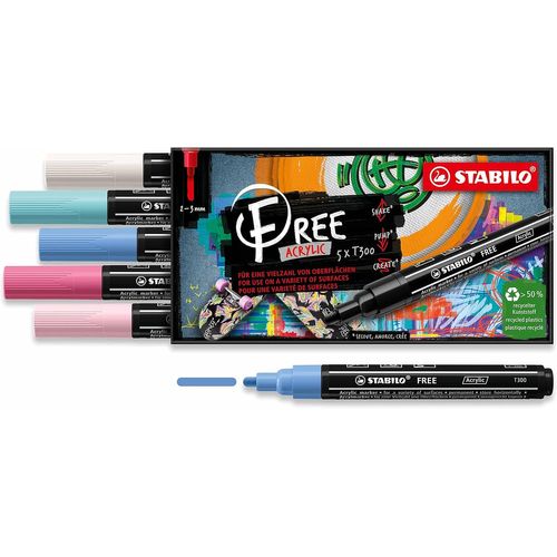 Marqueur Acrylique - Free Acrylic T300 - Etui Carton X 5 Marqueurs Peinture - Pointe Moyenne - Set 1 "Candy