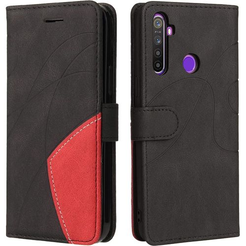 Fatcatparadise Coque Pour Oppo Realme 5 / Realme C3 / Realme 6i, Etui En Cuir Pu Portefeuille Housse Magnétique Und Flip Protection Case Avec Antichoc Tpu, Etui À Rabat, Fentes Pour Cartes (Le Noir)