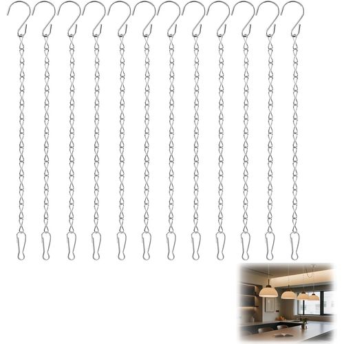 Teppe-Chaînes De Suspension Pot De Fleurs, Chaînes Suspension, Lot De 12 Chaînes Galvanisées 25cm, Crochets S Réglables, Chaîne Métal Pour Paniers Suspendus, Lanternes, Mangeoires, Charge 5kg
