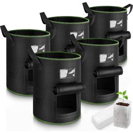 NouvelHorizonstore-5 Sacs Plantation Pomme de Terre avec 60 Sacs de Semis, 40L Sac de Plantation Non Tissé, Sac Culture Pomme de Terre avec Poignées et Fenêtre, Pots pour Tomates, Carottes, Fraises,