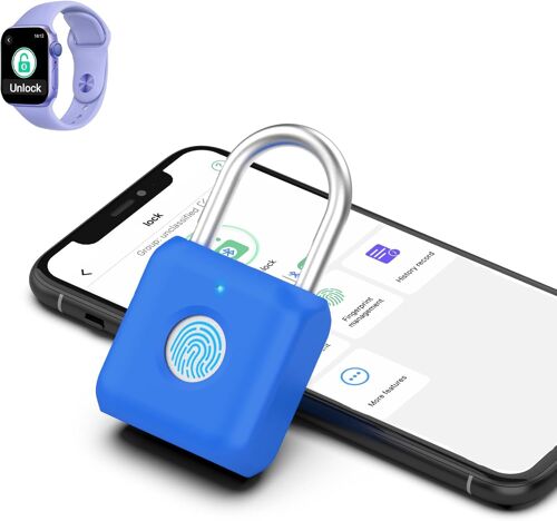 Cadenas à empreintes digitales pour garçons à la salle de sport, bleu saphir, avec application téléphonique, cadenas en métal pour crochet de sport scolaire, boîte à outils, sac à dos,