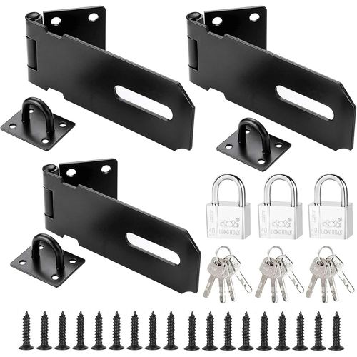 Lot de 3 serrures de sécurité en acier inoxydable avec cadenas et vis pour porte de jardin, garage, porte d'armoire