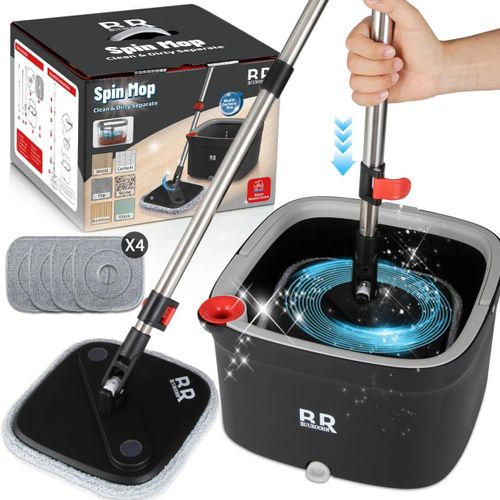 Teppe-Ensemble De Seaux Si Mo 360° Avec Essoreuse Et 4 Tampons En Microfibre Avec Poignée Télescopique Pré-Ajustée Avec Séchage Si, Microfibre, Nettoyage De La Maison, Nettoyage Du Sol