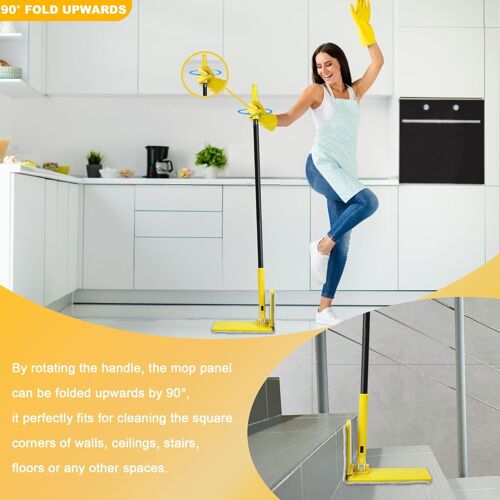Balai Serpillère avec un Design Unique Pliable à 90, Poignée Longue de 132 cm Balai Nettoyage Sol avec 2 Tampons en Microfibre et 2 Tampons en Chenille para la limpieza del hogar