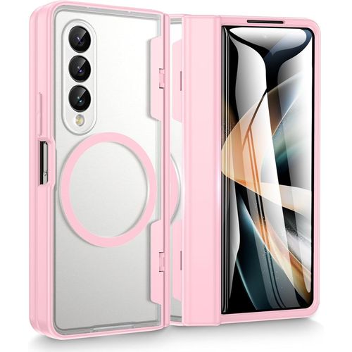Coque Pour Samsung Z Fold 4, Charge Magnétique & Protection Charnière Renforcée, [Verre Trempé Protection Écran] Etui Housse Cover (Rose)