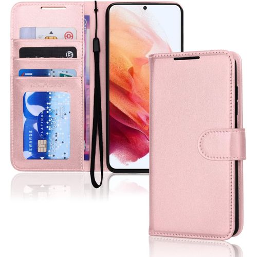 KAL-Galaxy S23 Plus Étui Portefeuille En Cuir, Housse De Protection Avec Porte-Cartes, Support Et Dragonne - Cuir Pu Rose Avec Fermeture Magnétique Conçu Pour Samsung S23 Plus 5G