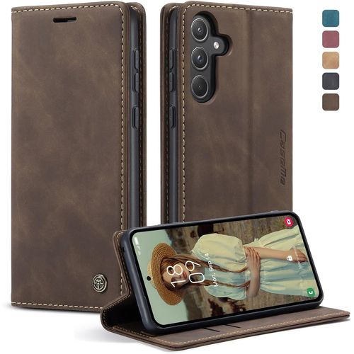 Coque Pour Samsung Galaxy A55 5g Etui Premium Housse En Cuir Pochette Protection Portefeuille Rabat Clapet Case Porte Carte Magnétique Étui Pour Samsung Galaxy A55 - Café
