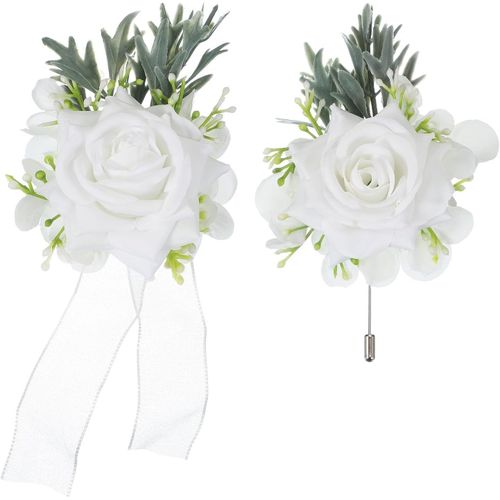 PATB-Ensemble de corsage et boutonnières, fleurs artificielles pour mariage, mariée, marié, cérémonie, anniversaire, bal de fin d'année, fête, Tissu