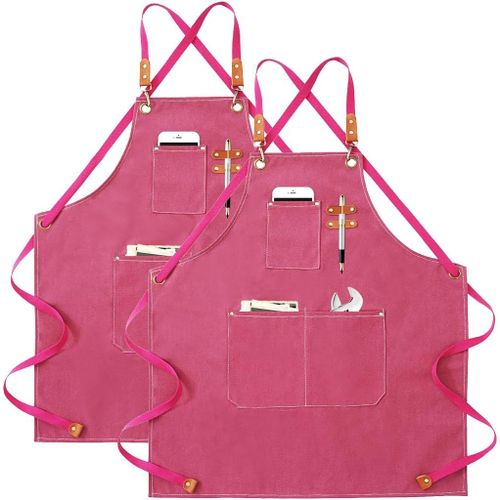 Patb-Tablier De Cuisine En Toile (2 Pièces), Tablier De Travail Avec 3 Poches, Sangle Réglable, Tablier De Barbecue Imperméable Professionnel Pour Homme Femme Pour Coiffeur, Cuisine, Jardinier, Gris,