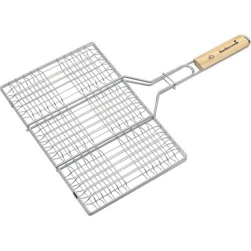 ASFASFq-Grille barbecue pour hamburger, Acier chromé/Bouleau FSC, 35 x 23 cm, Argent